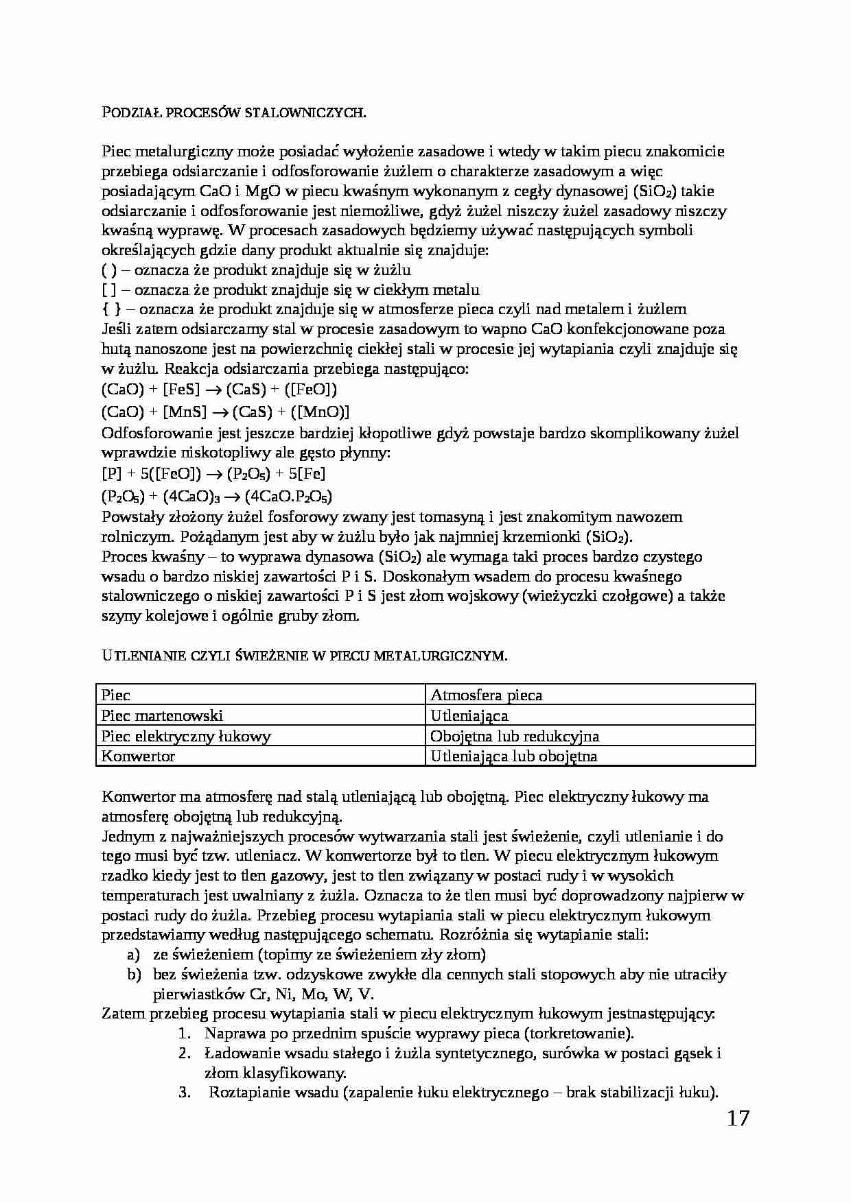 Wykład - Podział procesów stalowniczych - strona 1