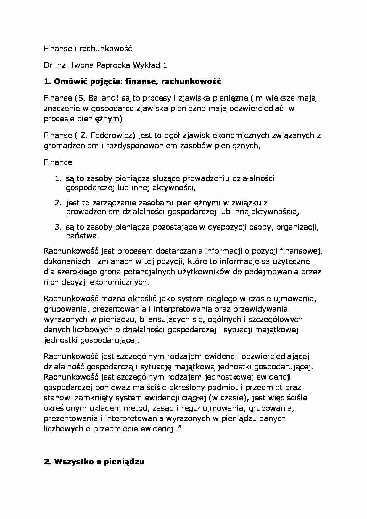 Wykład - Finanse i rachunkowość - strona 1