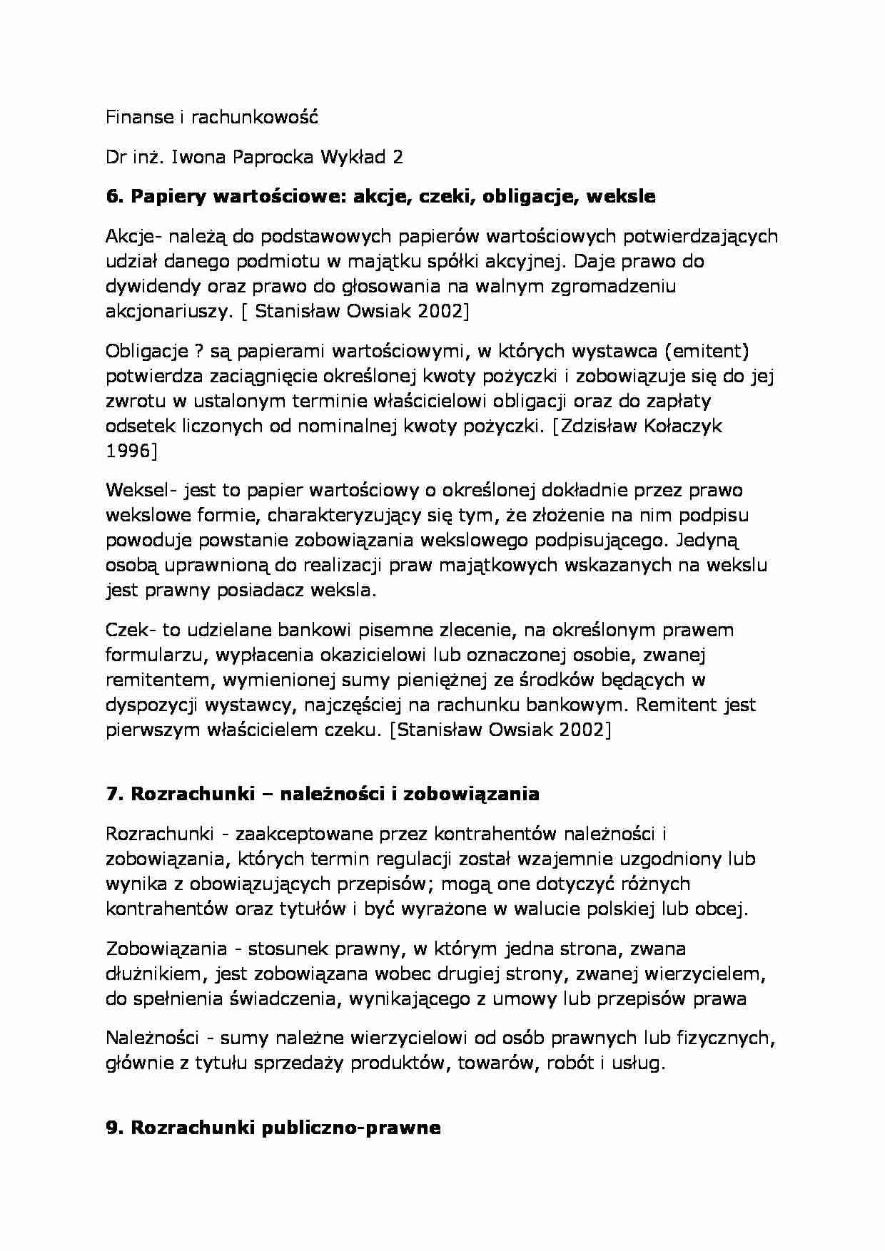 Wykład - Papiery wartościowe - strona 1