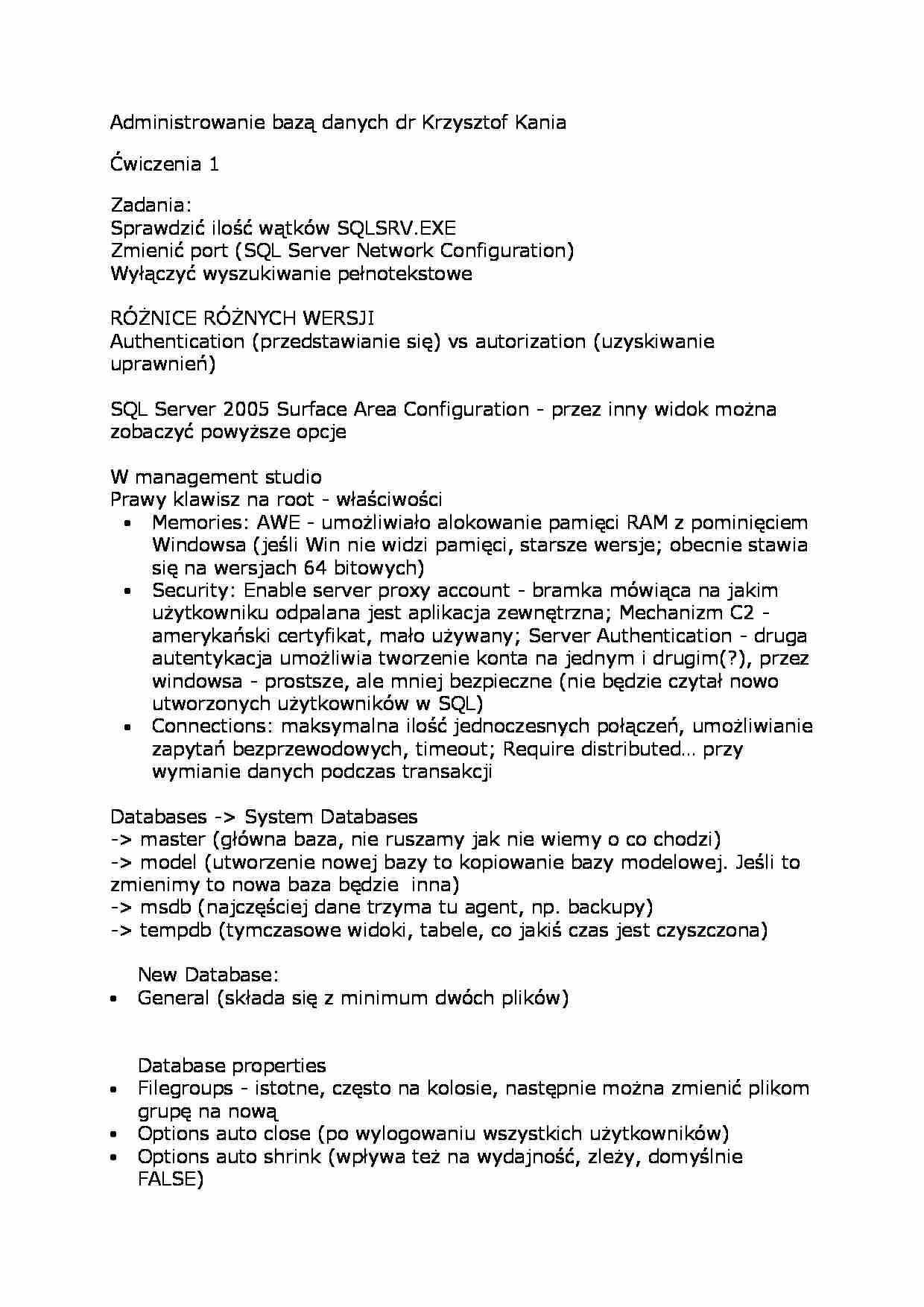 Ćwiczenia - administrowanie baz danych - strona 1