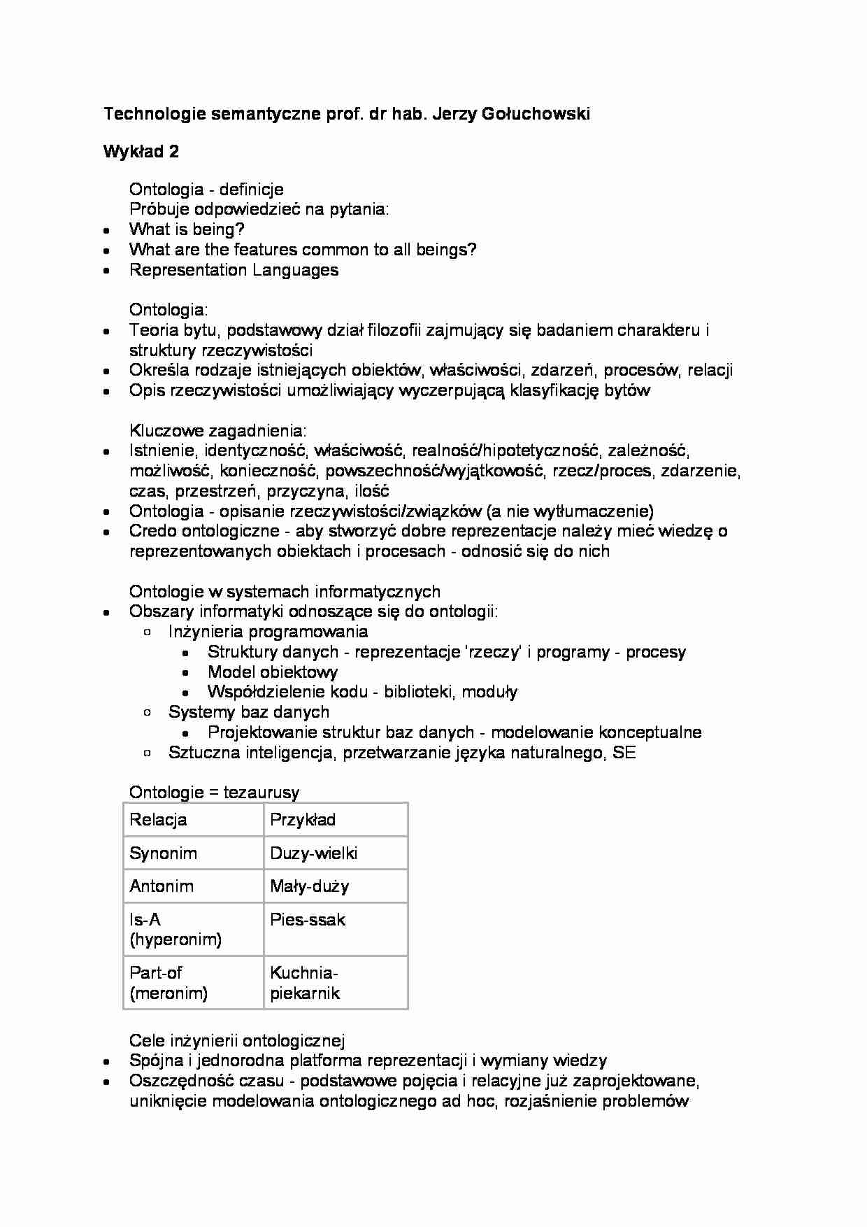 Wykład - Ontologia - definicje - strona 1