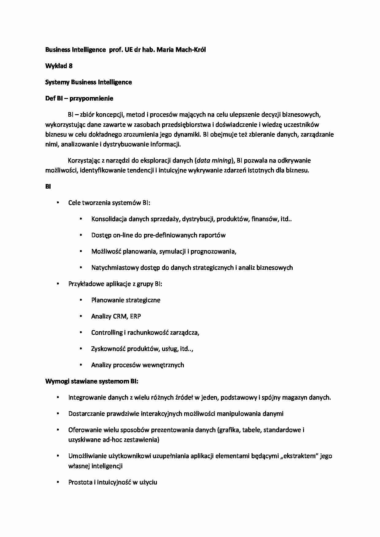 Systemy BI - wykład - strona 1