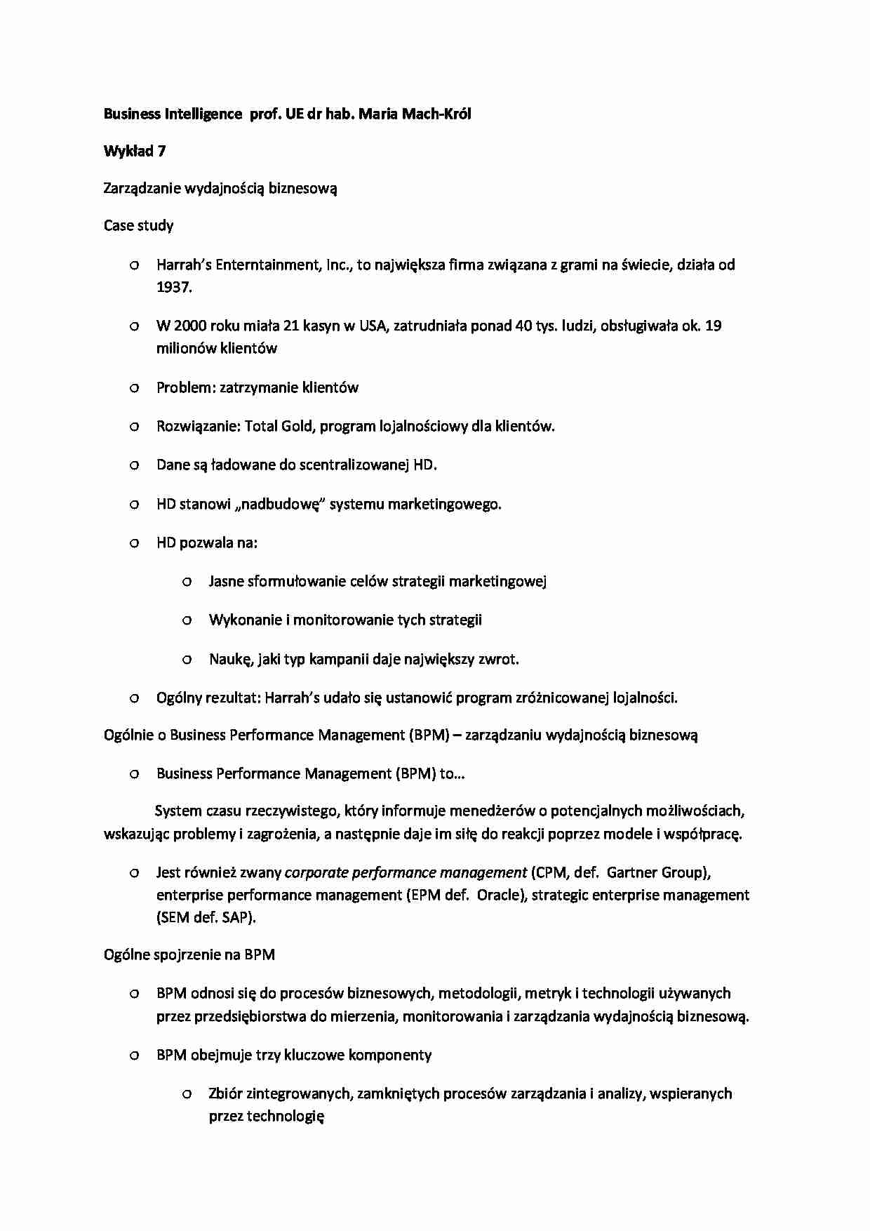 Zarządzanie wydajnością biznesową - wykład - strona 1