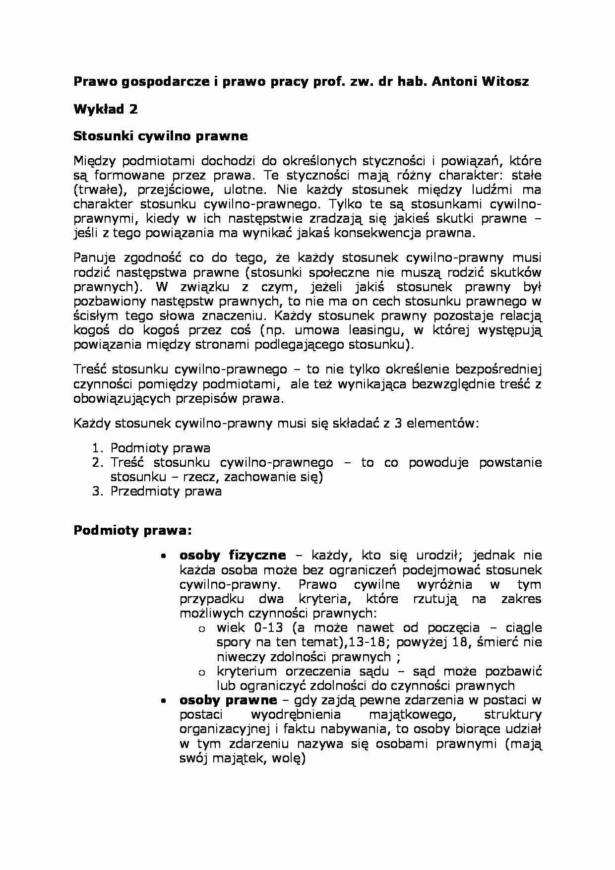 Wykład - Stosunki cywilno-prawne - strona 1
