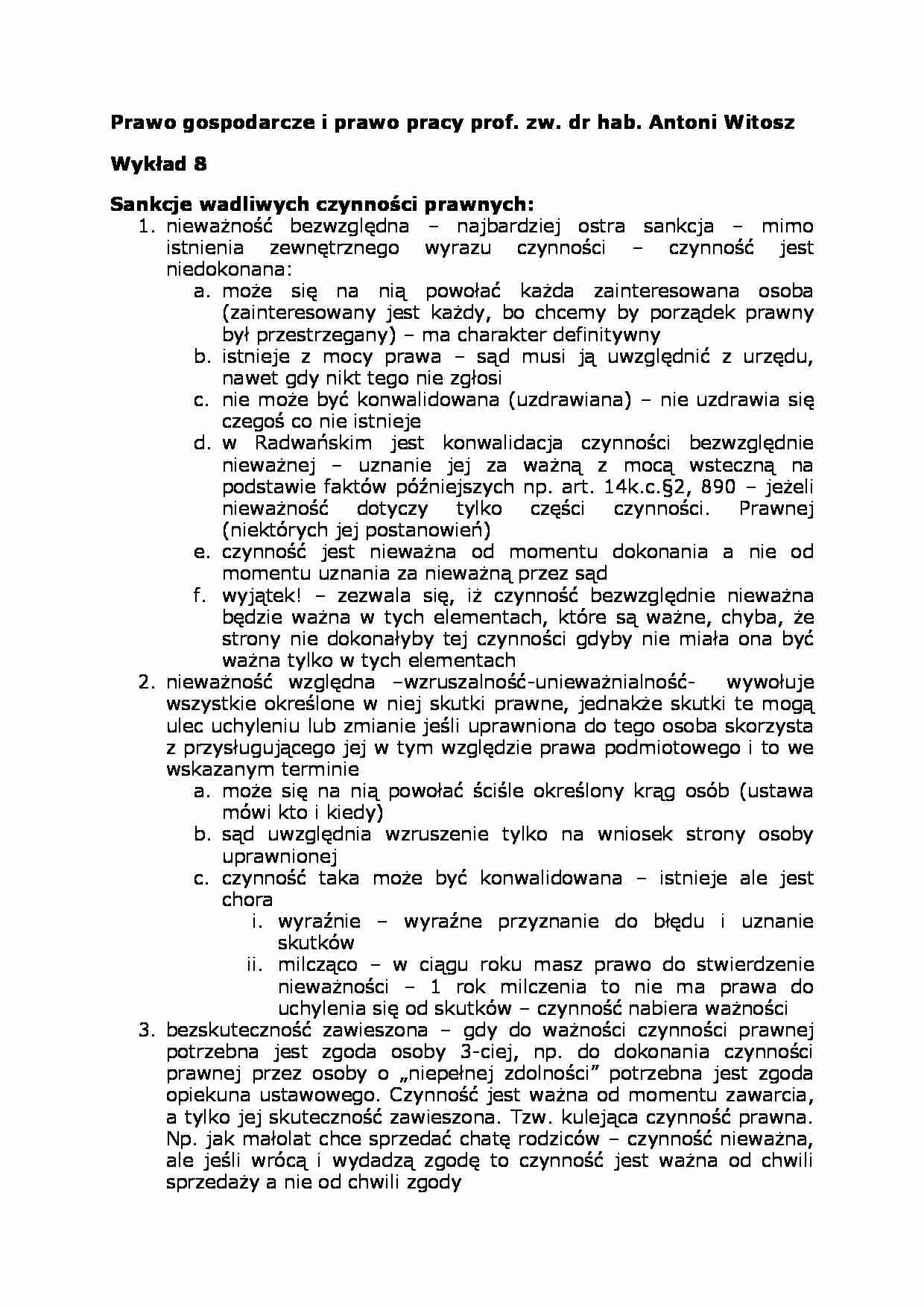 Wykład - Sankcje wadliwych czynności prawnych - strona 1