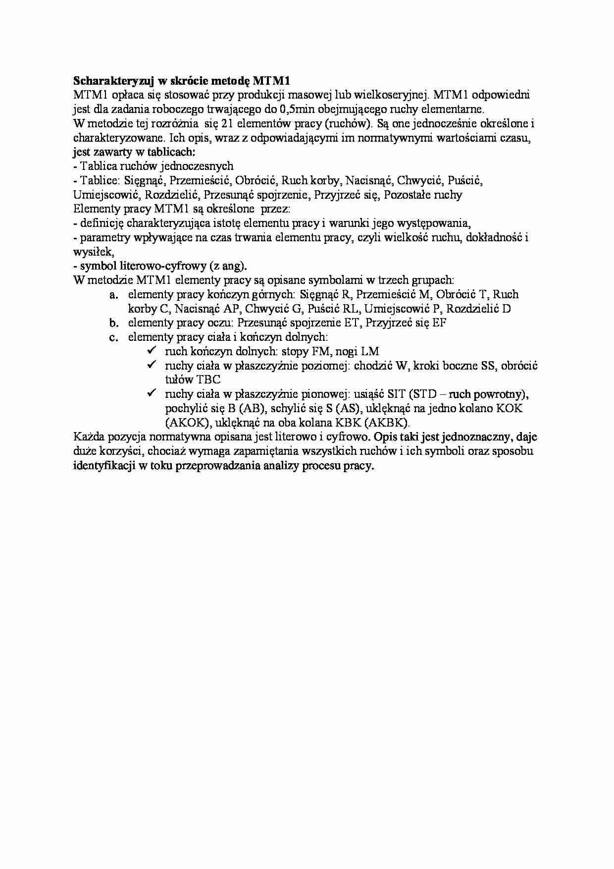 Scharakteryzuj w skrócie metodę MTM1 - strona 1