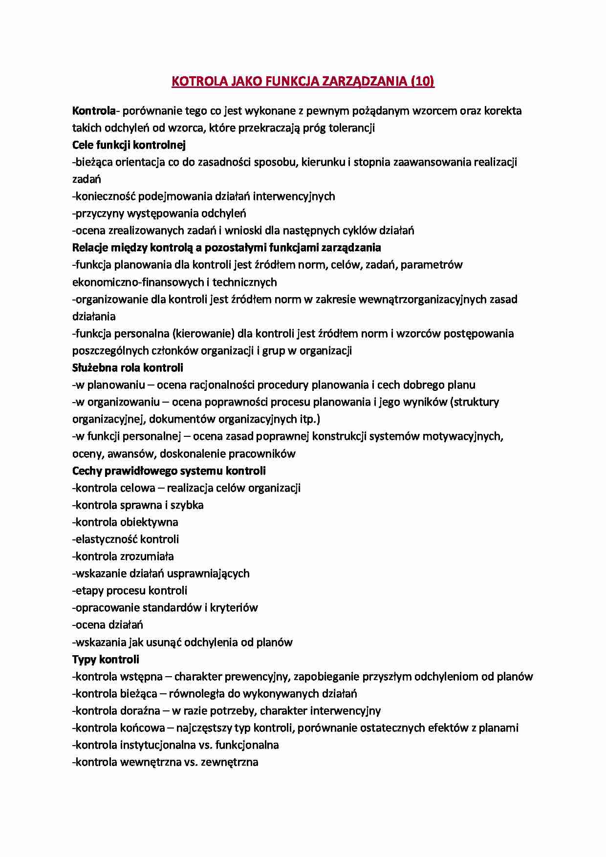 Kontrola jako funkcja zarządzania - strona 1