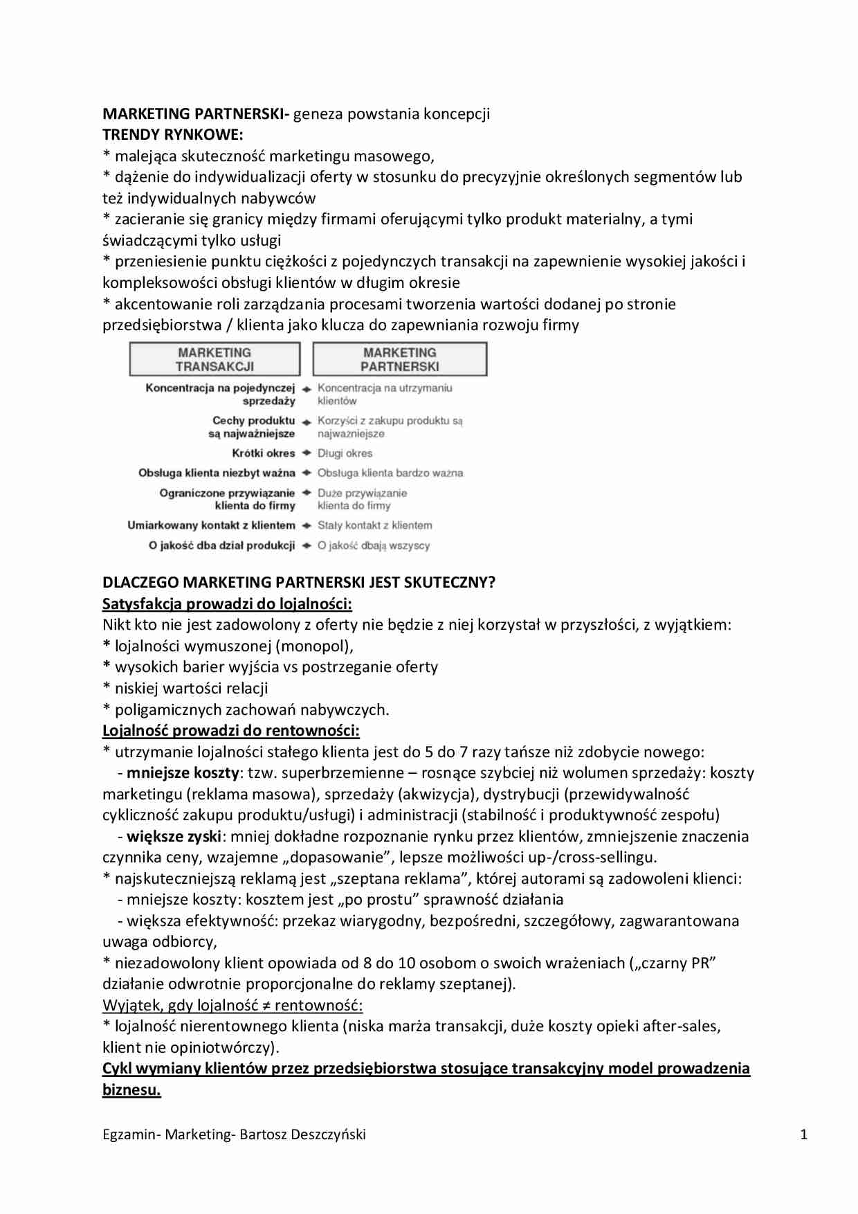 Marketing partnerski, lojalność - wykład - strona 1