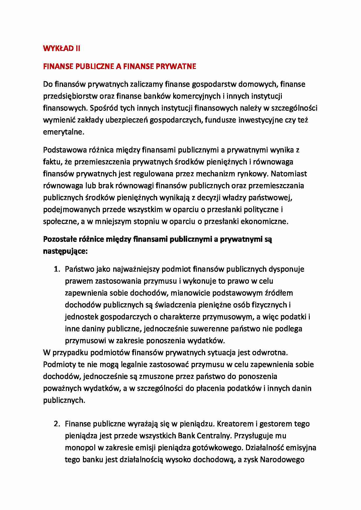 Finanse publiczne a finanse prywatne - wykład - strona 1
