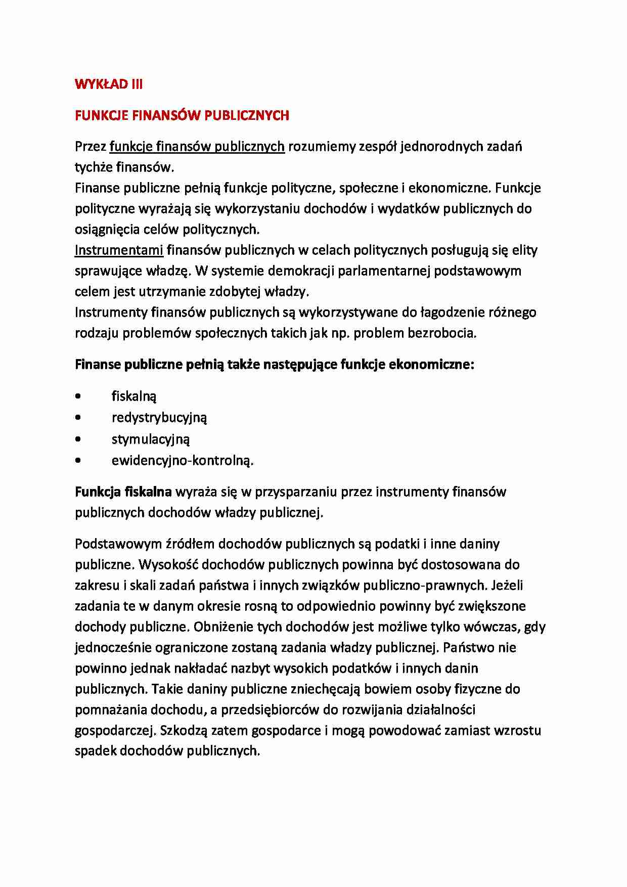 Funkcje finansów publicznych - wykład - strona 1