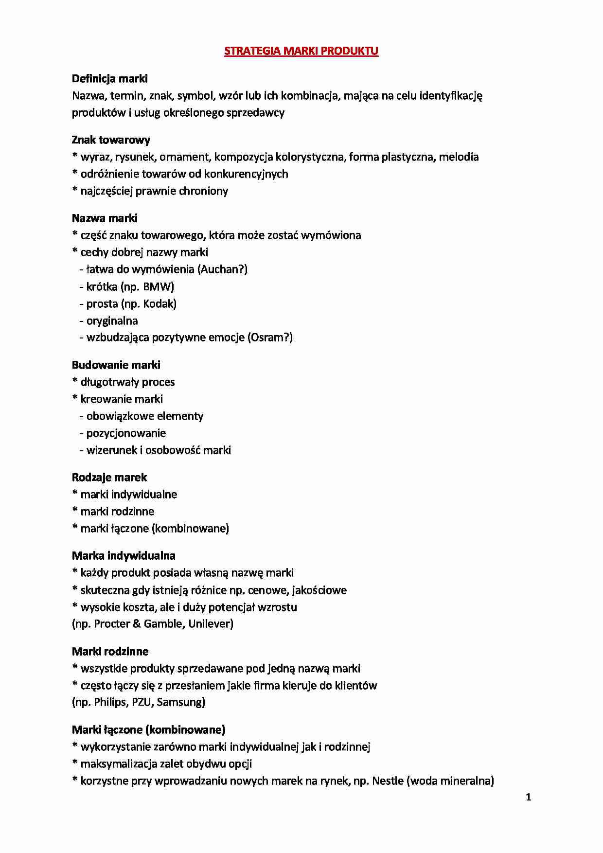 Strategia marki produktu - wykład - strona 1