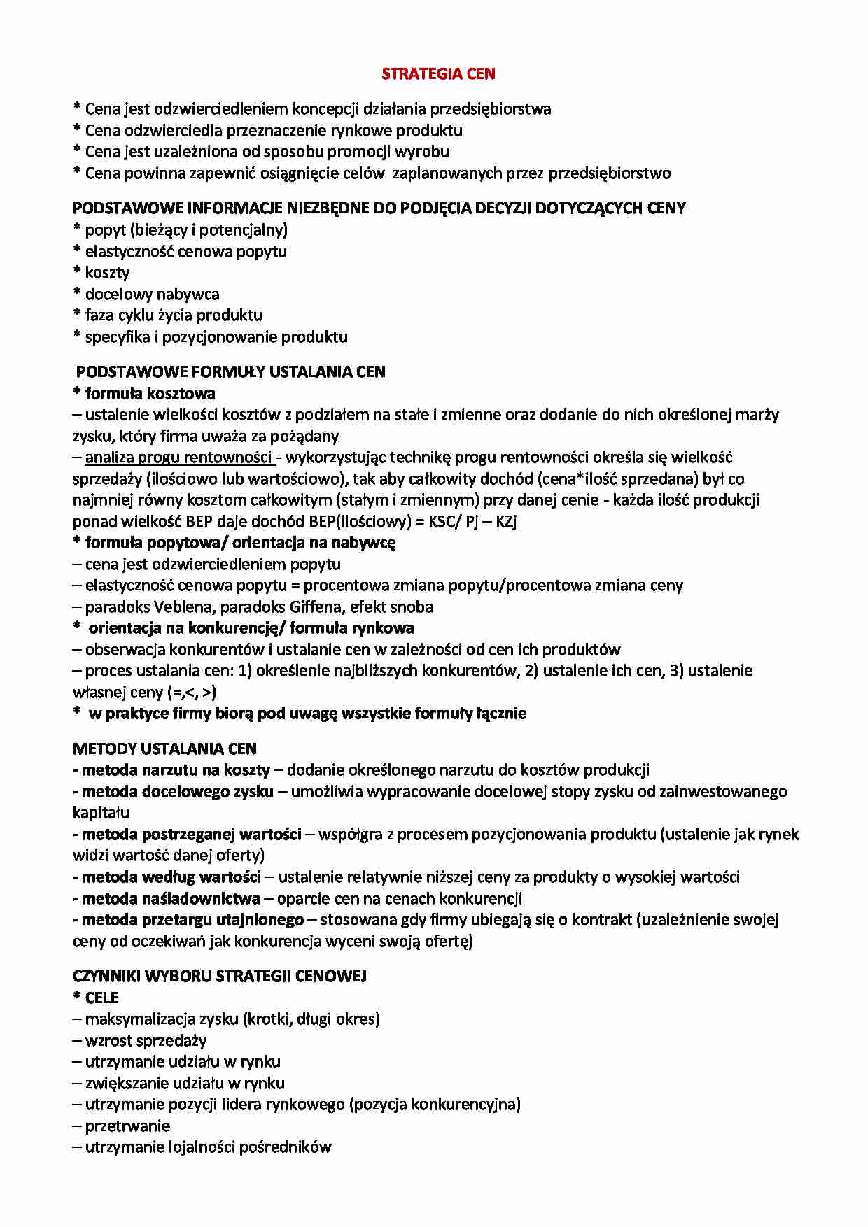 Strategia cen - wykład - strona 1
