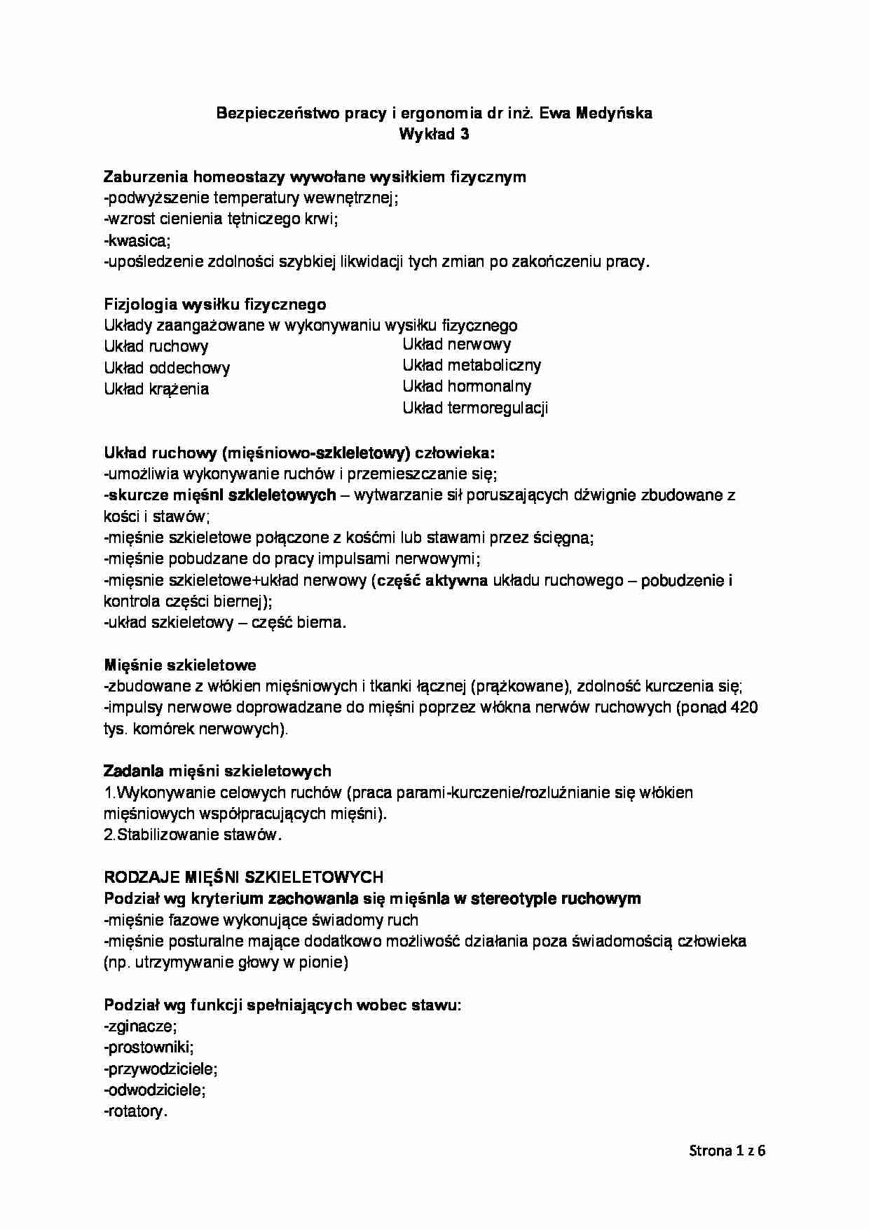 Wykład - Zaburzenia homeostazy wywołane wysiłkiem fizycznym - strona 1