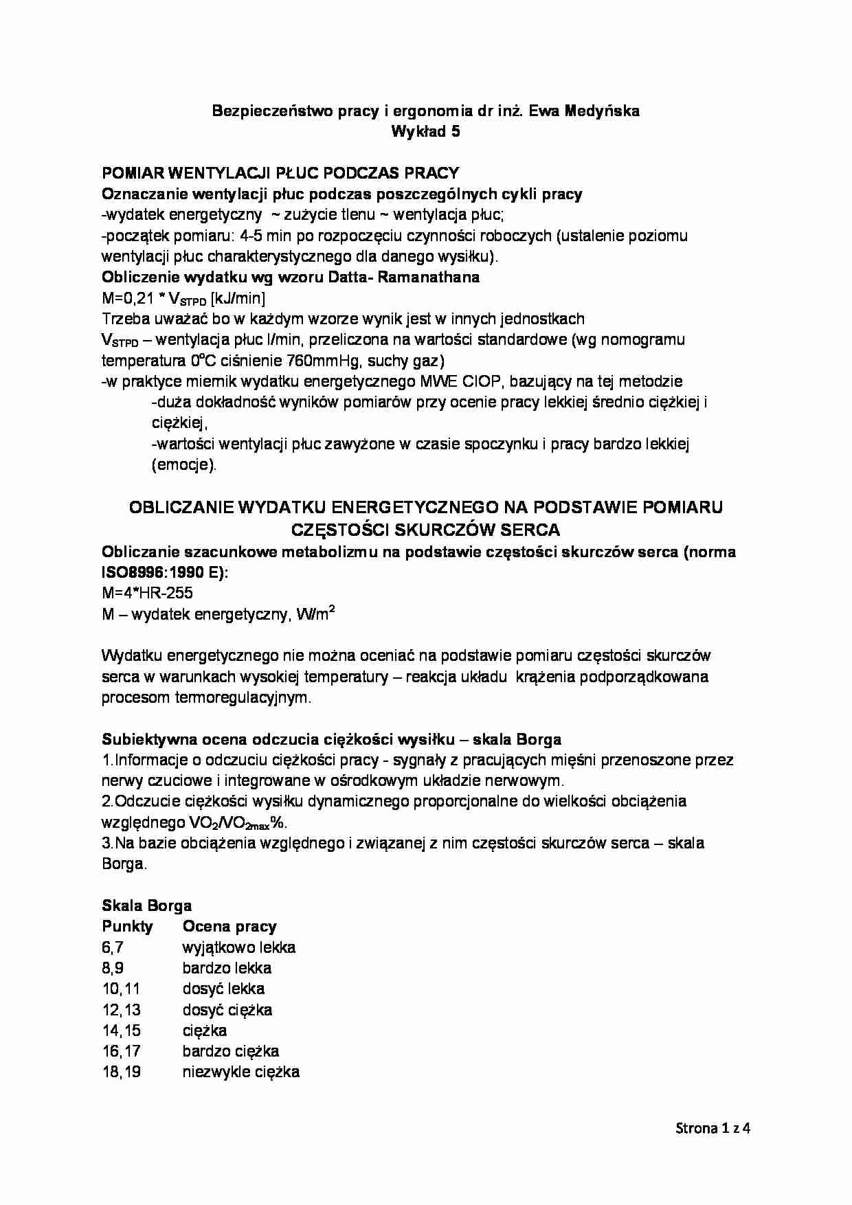 Wykład - Pomiar wentylacji płuc podczas pracy - strona 1