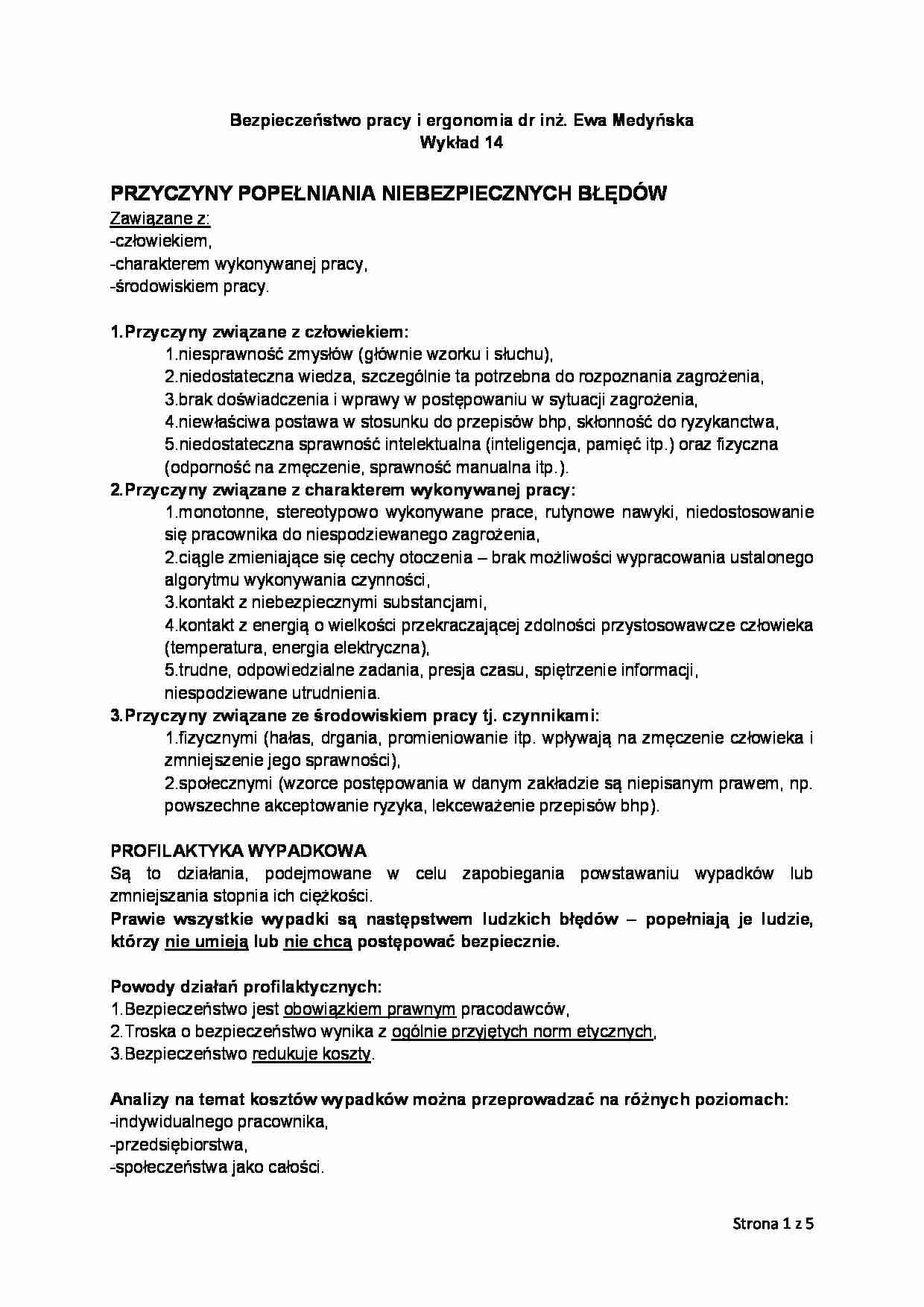 Wykład - Przyczyny popełniania niebezpiecznych błędów - strona 1