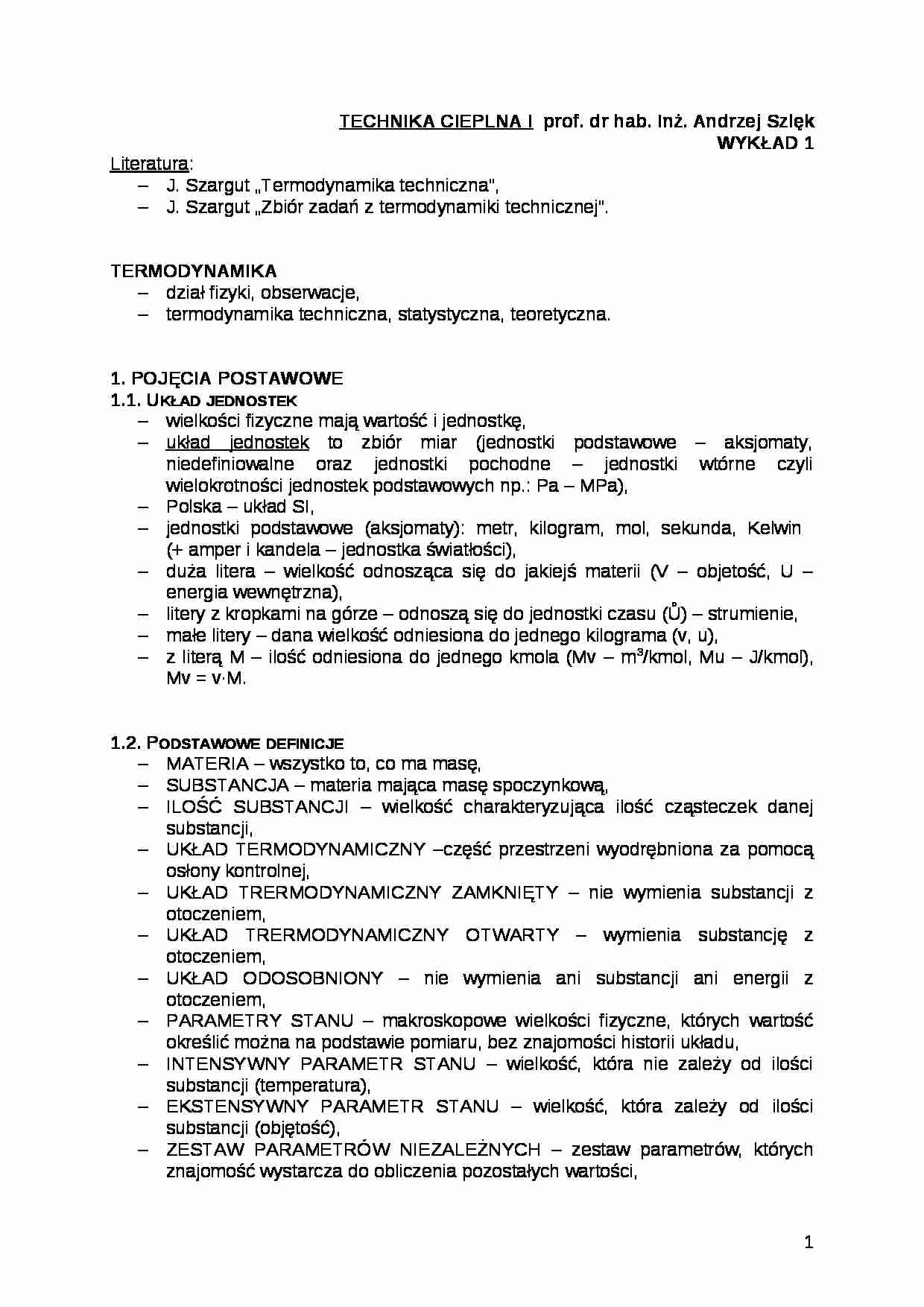Wykład - pojęcia podstawowe z techniki cieplnej - strona 1