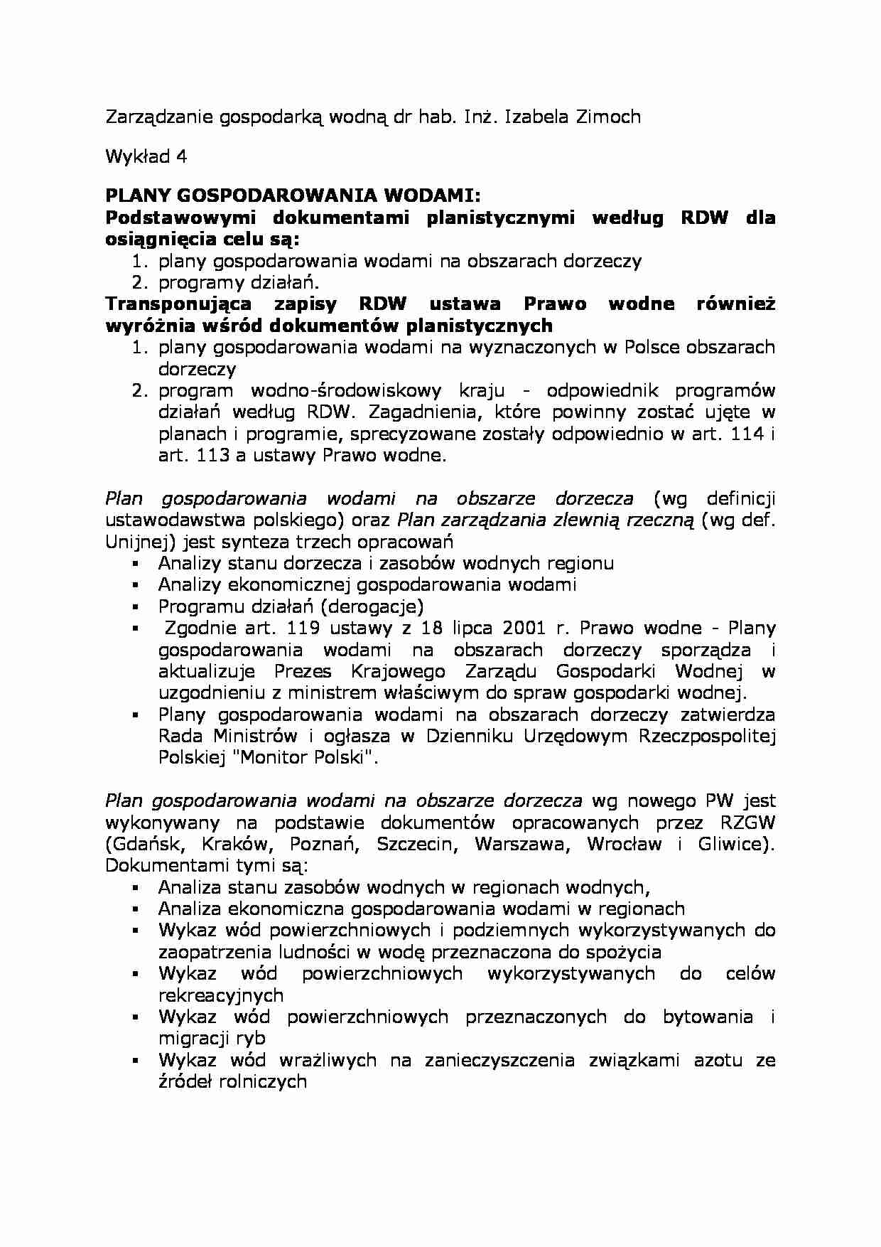 Wykład - plany gospodarowania wodami - strona 1