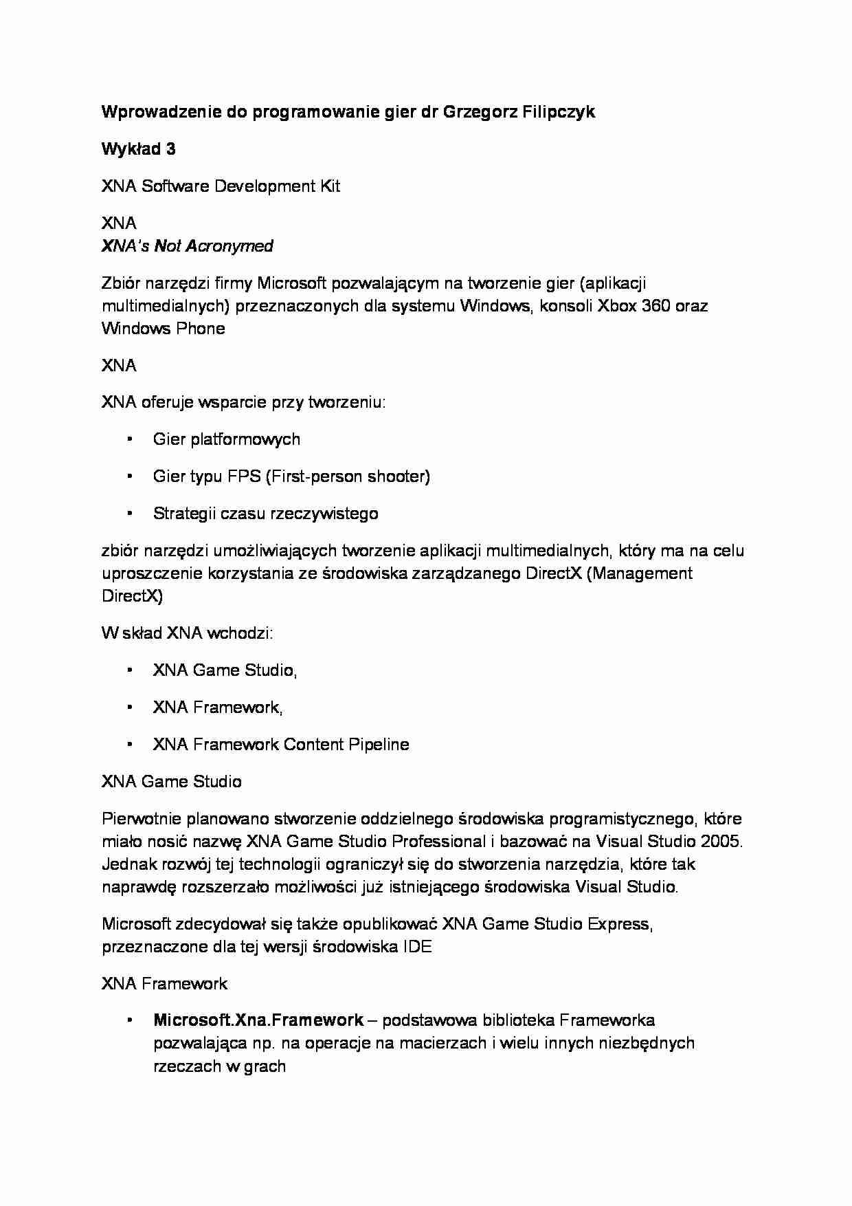 Wykład - XNA Software Development Kit - strona 1