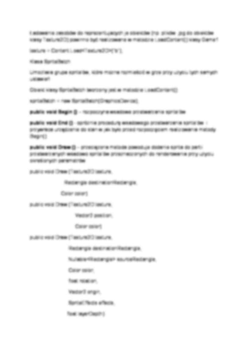 Wykład - XNA Software Development Kit Sprites i grafika 2D Sprite - strona 3