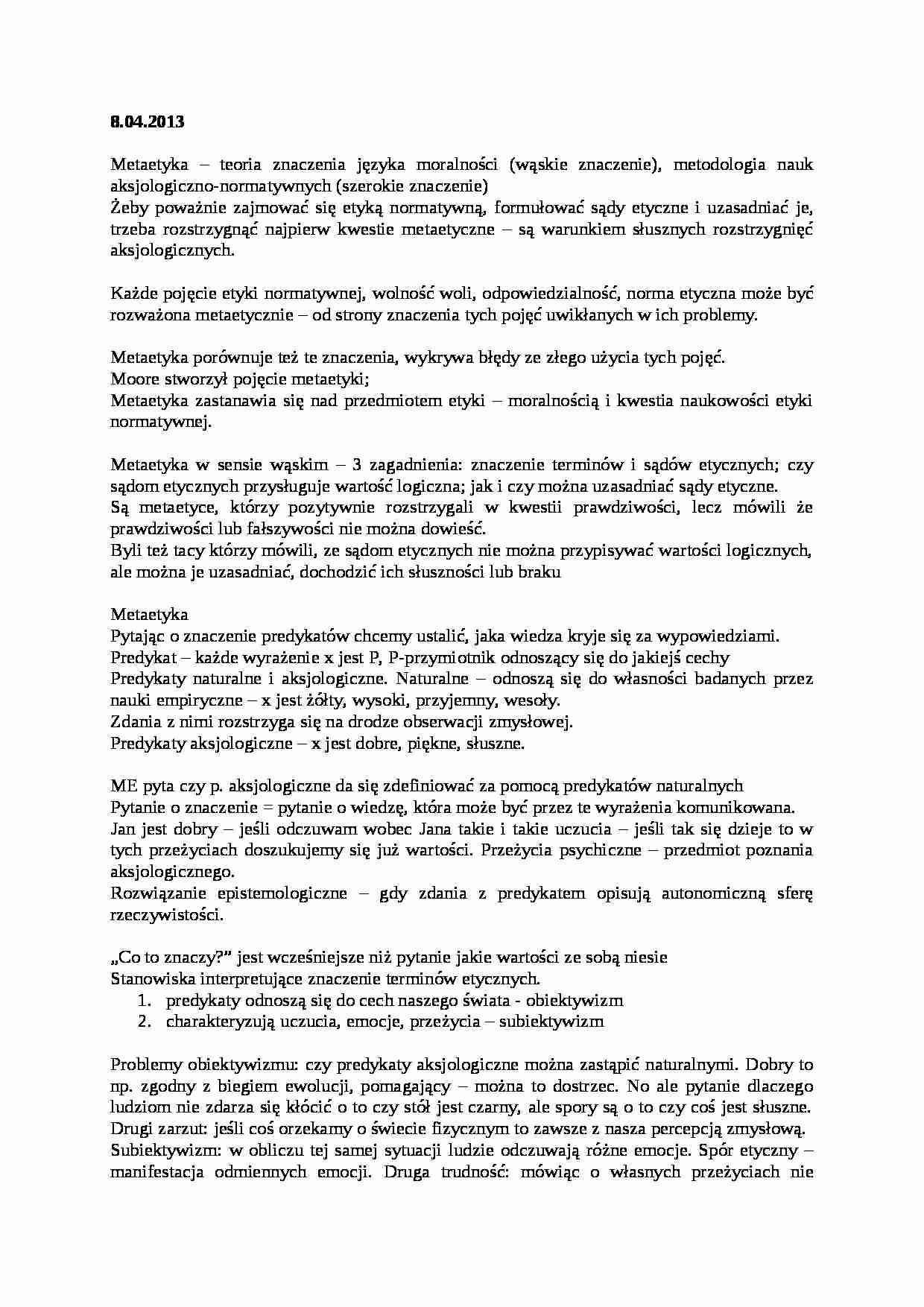  Metaetyka - omówienie - strona 1