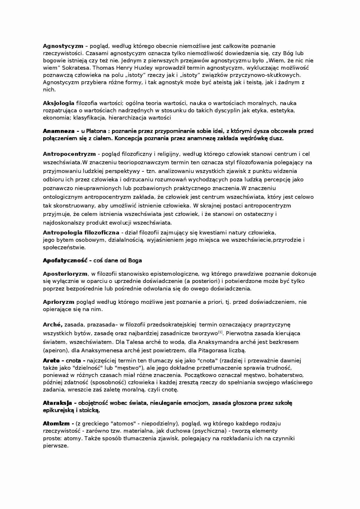 Wstęp do filozofii -  Opracowanie pojęć - strona 1