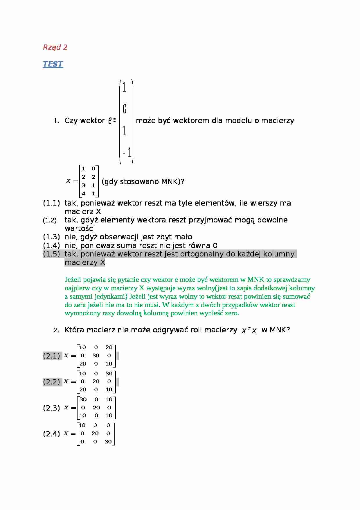 Ekonometria - Test 1 - strona 1