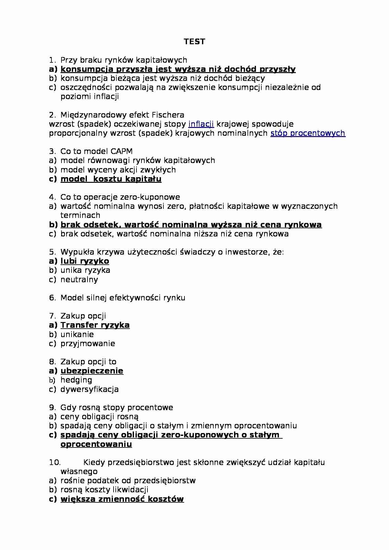 Finanse - Test - strona 1