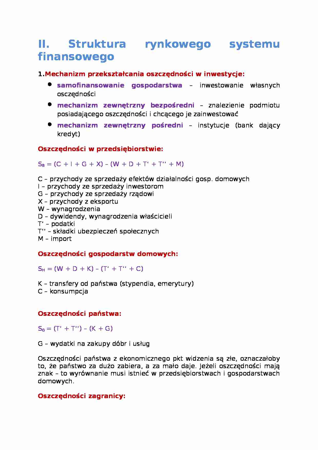 Finanse - Struktura rynkowego systemu finansowego - omówienie - strona 1