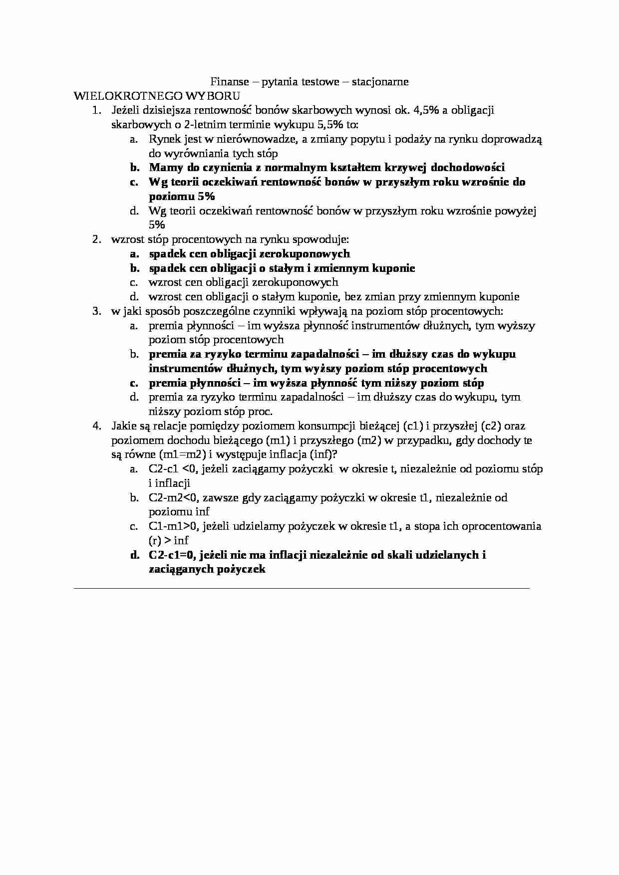 Przykładowe pytania testowe - finanse - strona 1