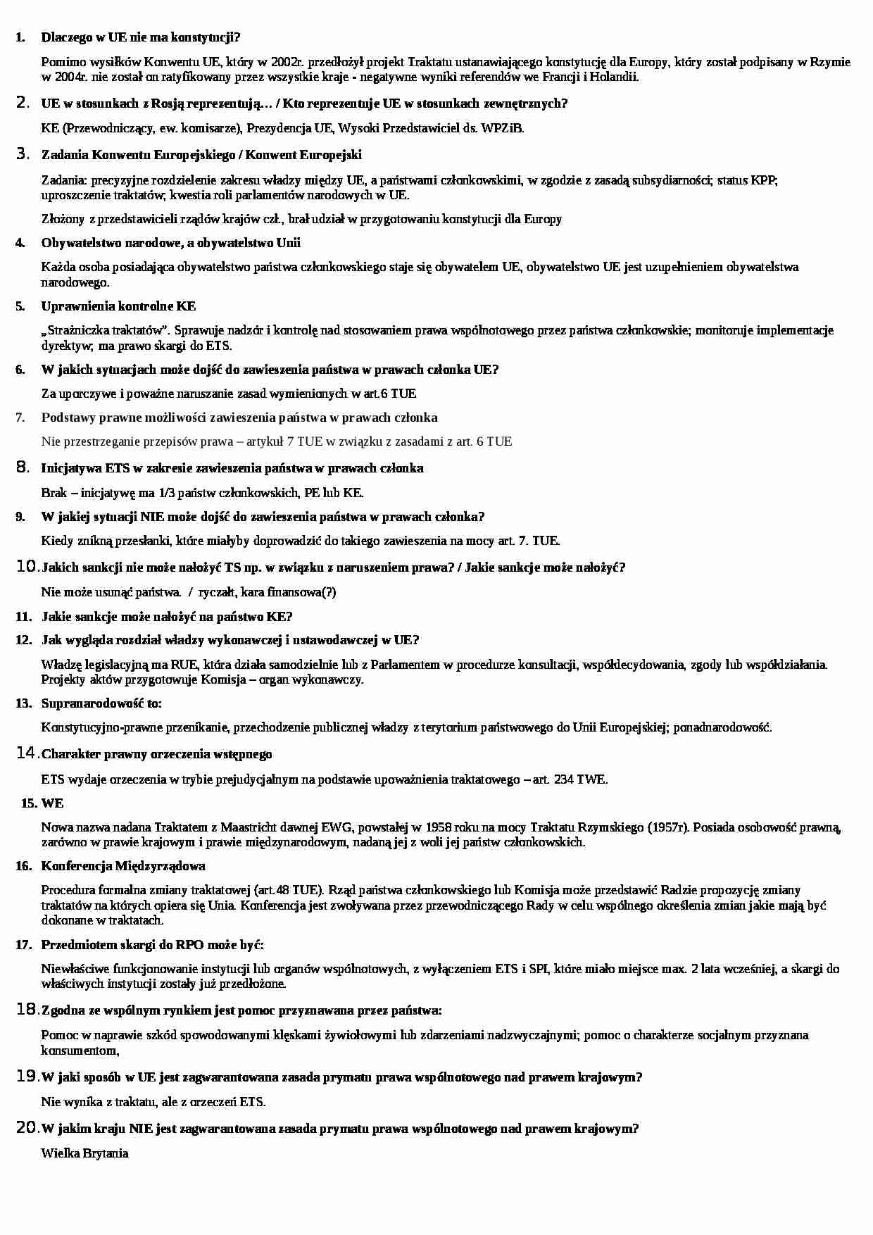  Prawo gospodarcze UE - Pytania. - strona 1