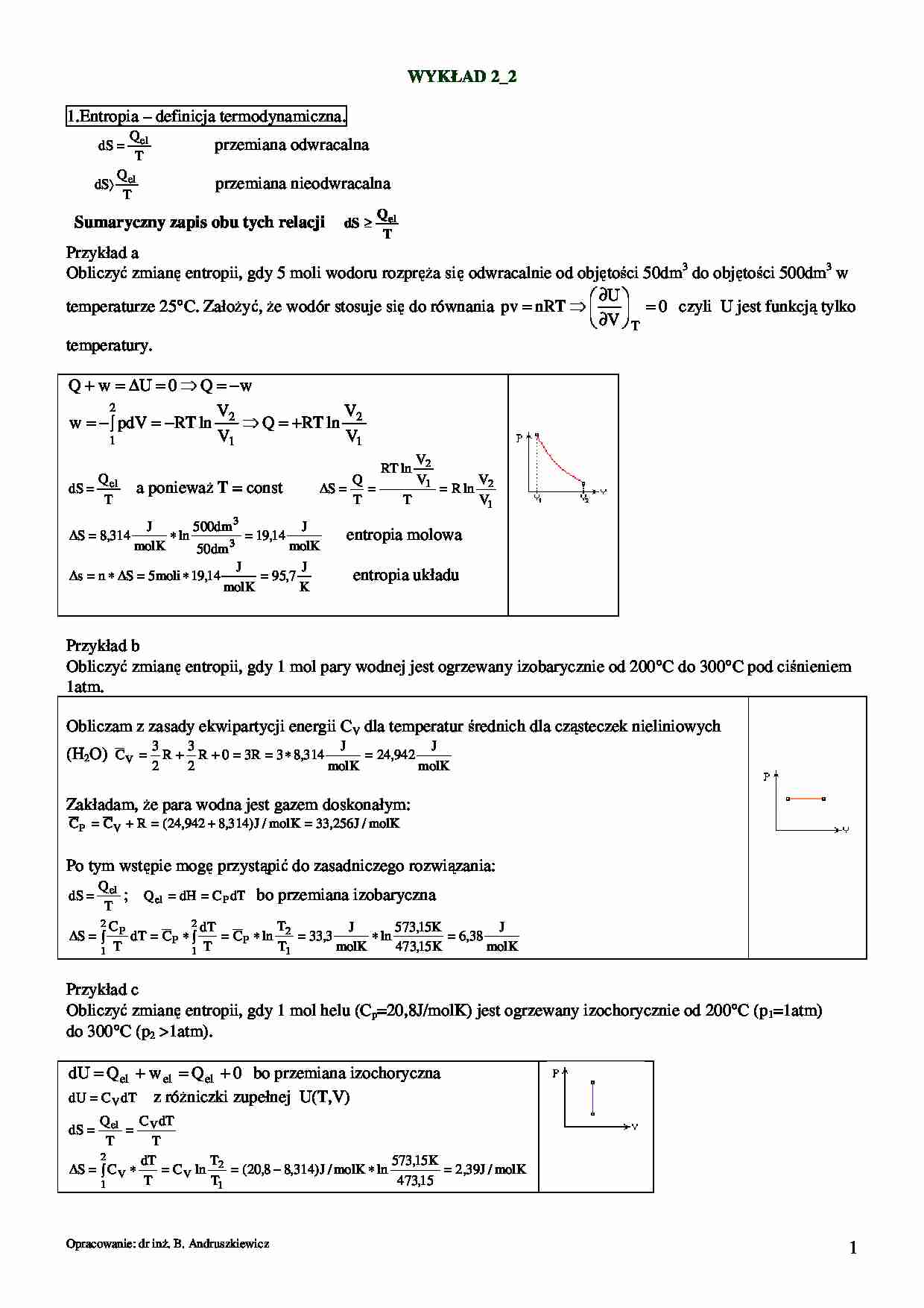 Wykład - Entropia – definicja termodynamiczna - strona 1