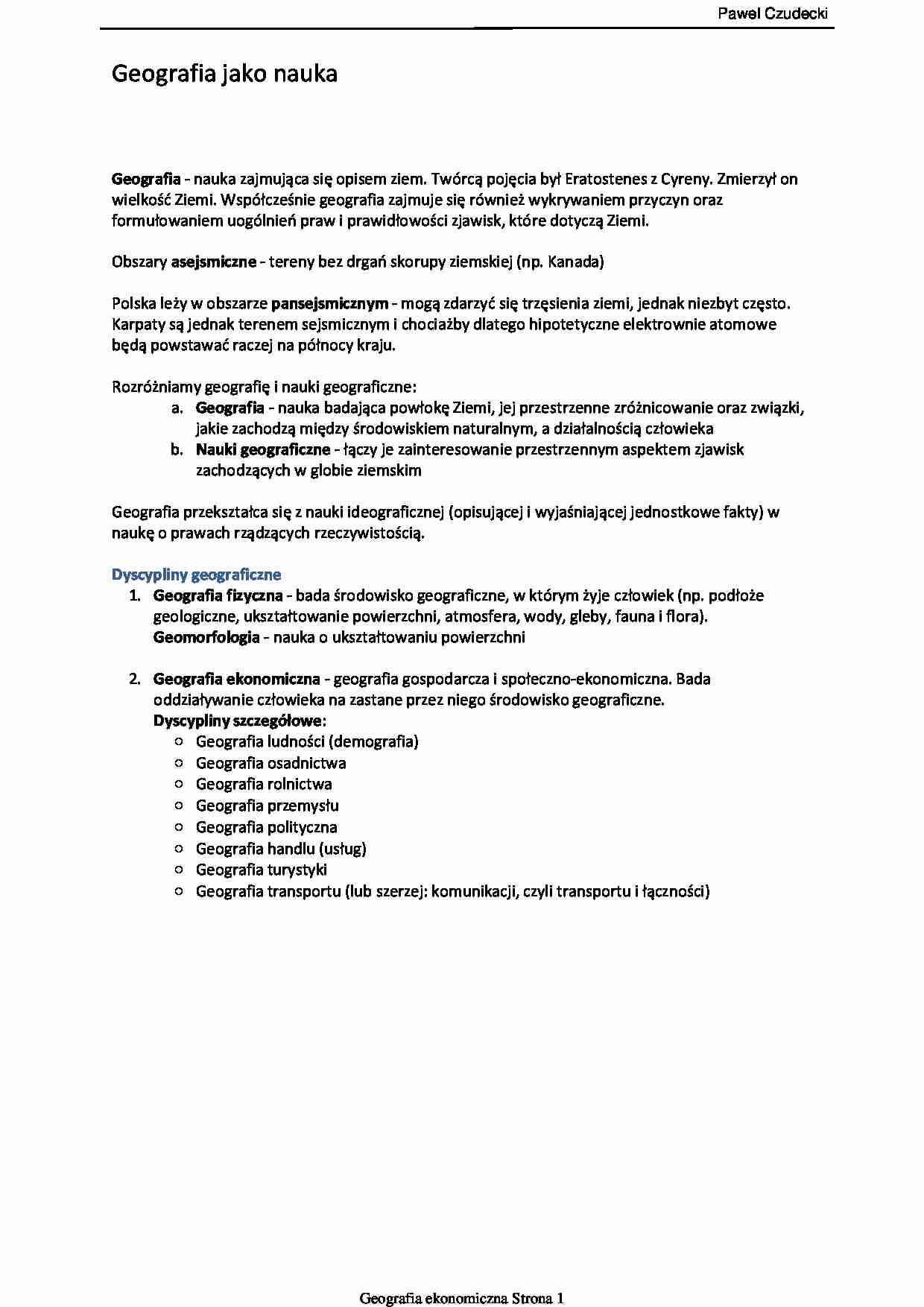 Geografia ekonomiczna - Wstęp - WYKŁAD - strona 1