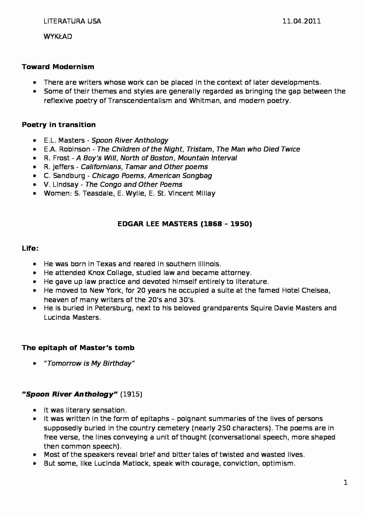 Wykład -  Toward Modernism - strona 1