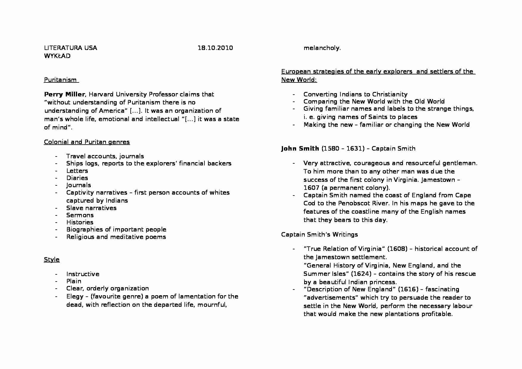 Wykład - Puritanism Perry Miller - strona 1