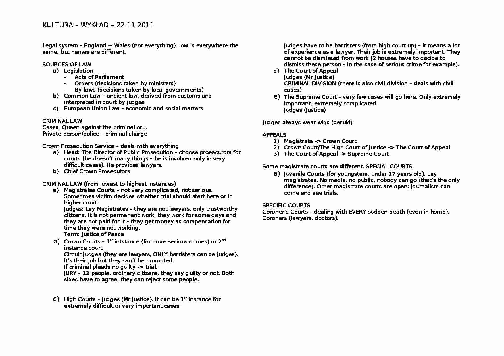 Wykład - legal system of England and Wales - strona 1