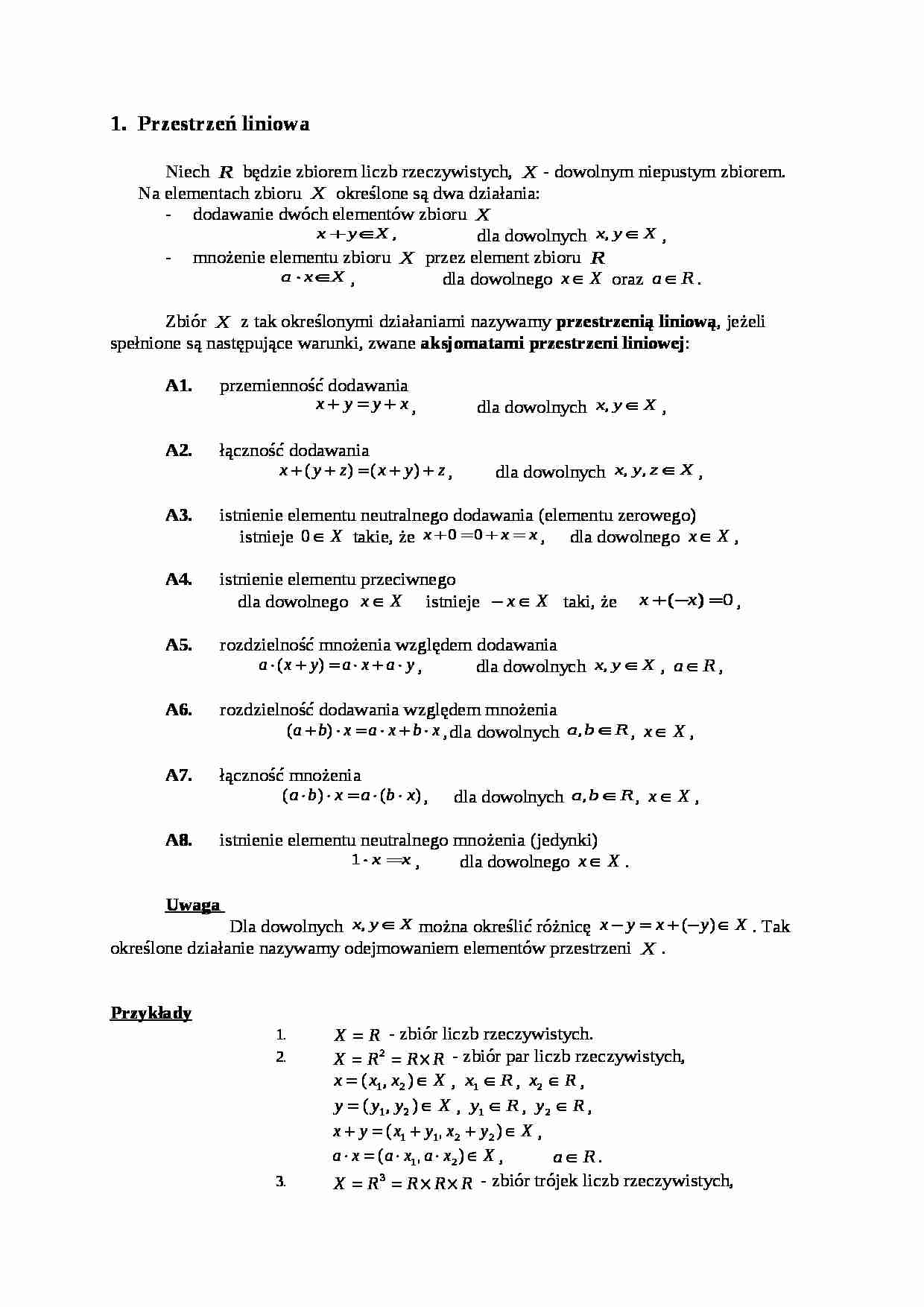 Ćwiczenia - Przestrzeń liniowa - strona 1