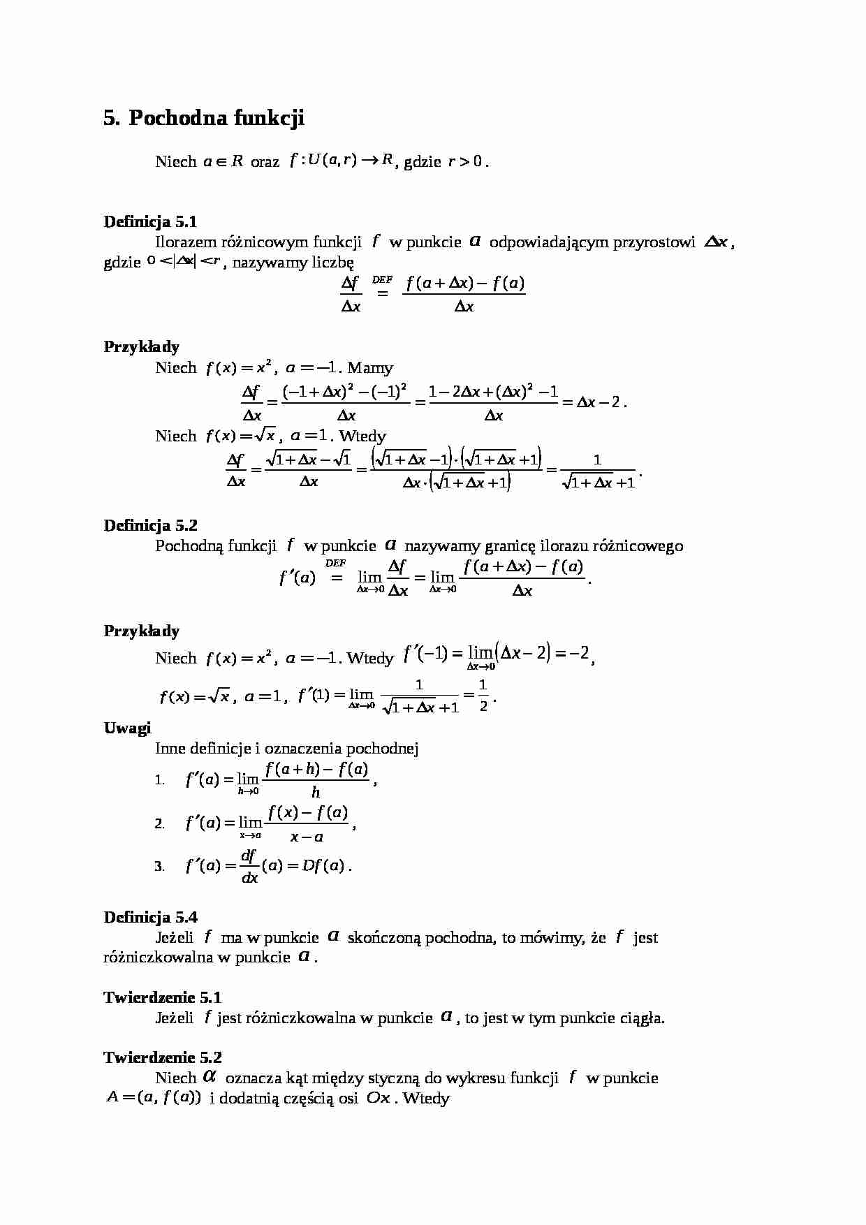 Ćwiczenia - Pochodna funkcji  - strona 1
