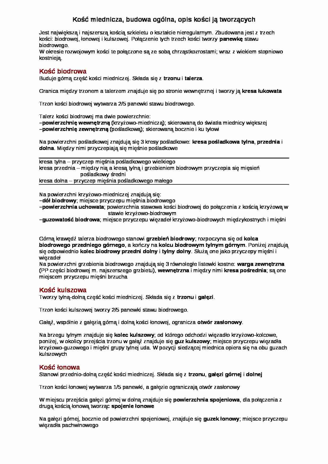 Kość miednicza, budowa ogólna, opis kości - wykład - strona 1