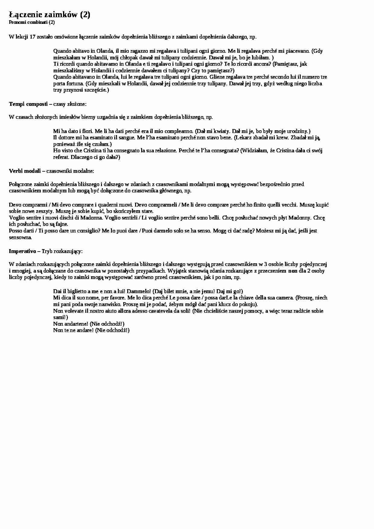 Łączenie zaimków  - wykład - strona 1