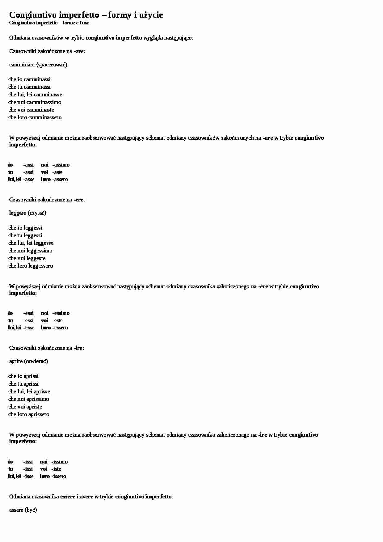Congiuntivo imperfetto - formy i użycie - wykład - strona 1