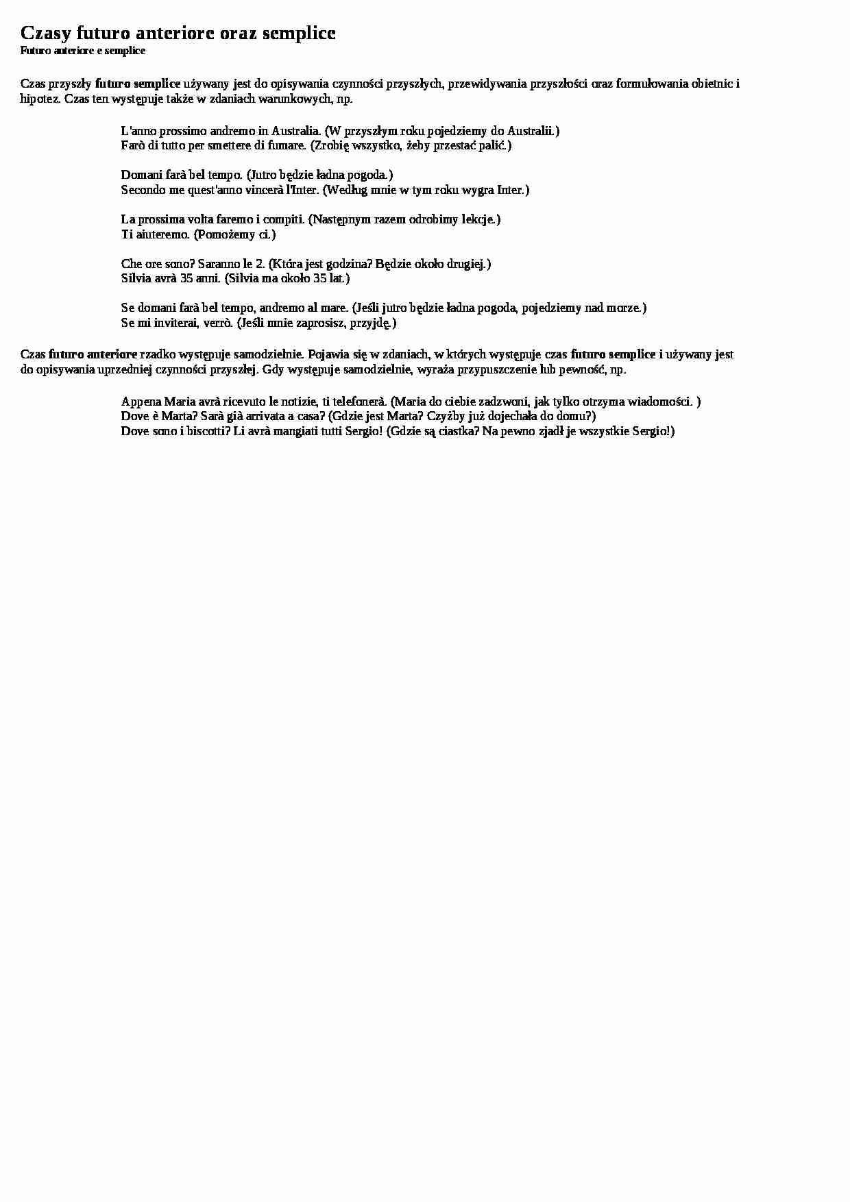 Czasy futuro anteriore oraz semplice - wykład - strona 1