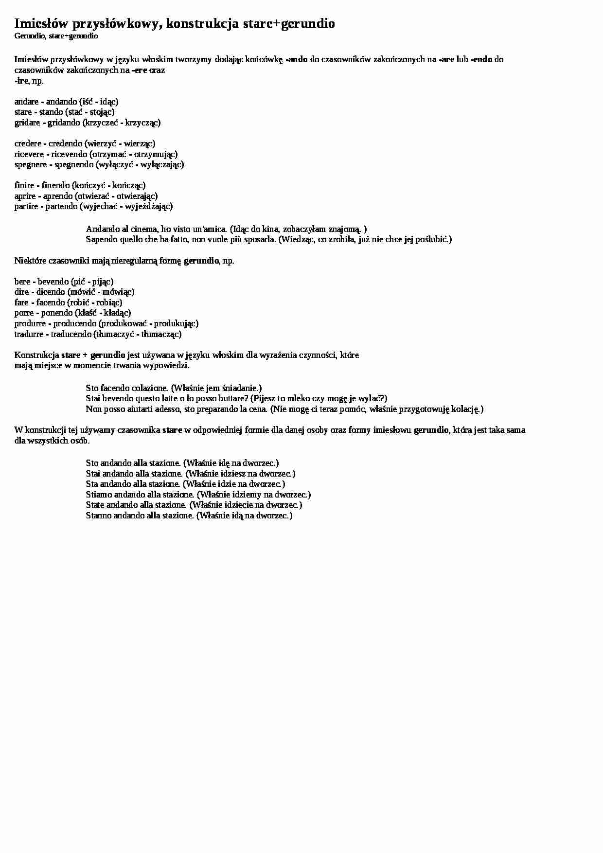 Imiesłów przysłówkowy, konstrukcja stare+gerundio - wykład - strona 1