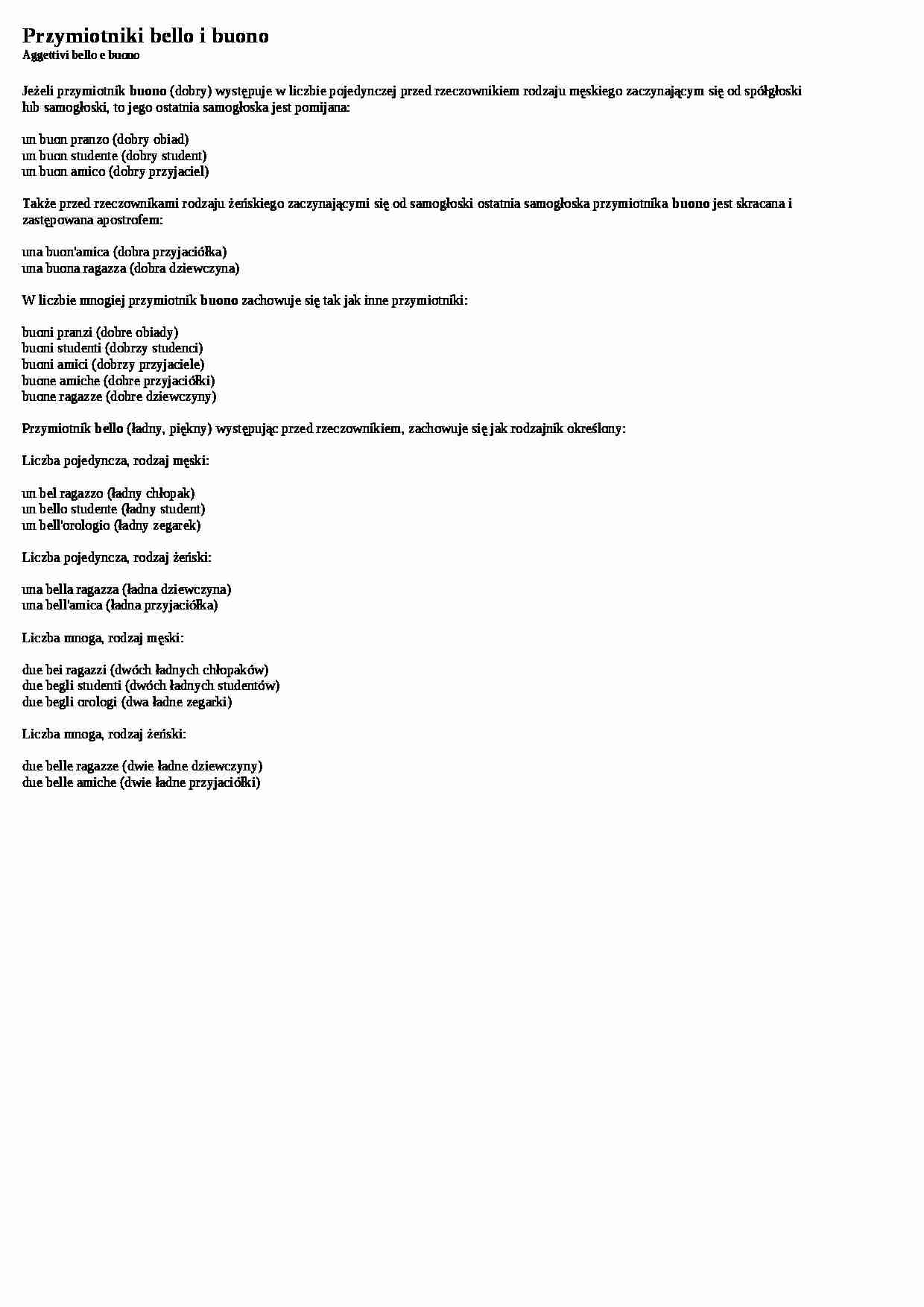Przymiotniki bello i buono - wykład - strona 1