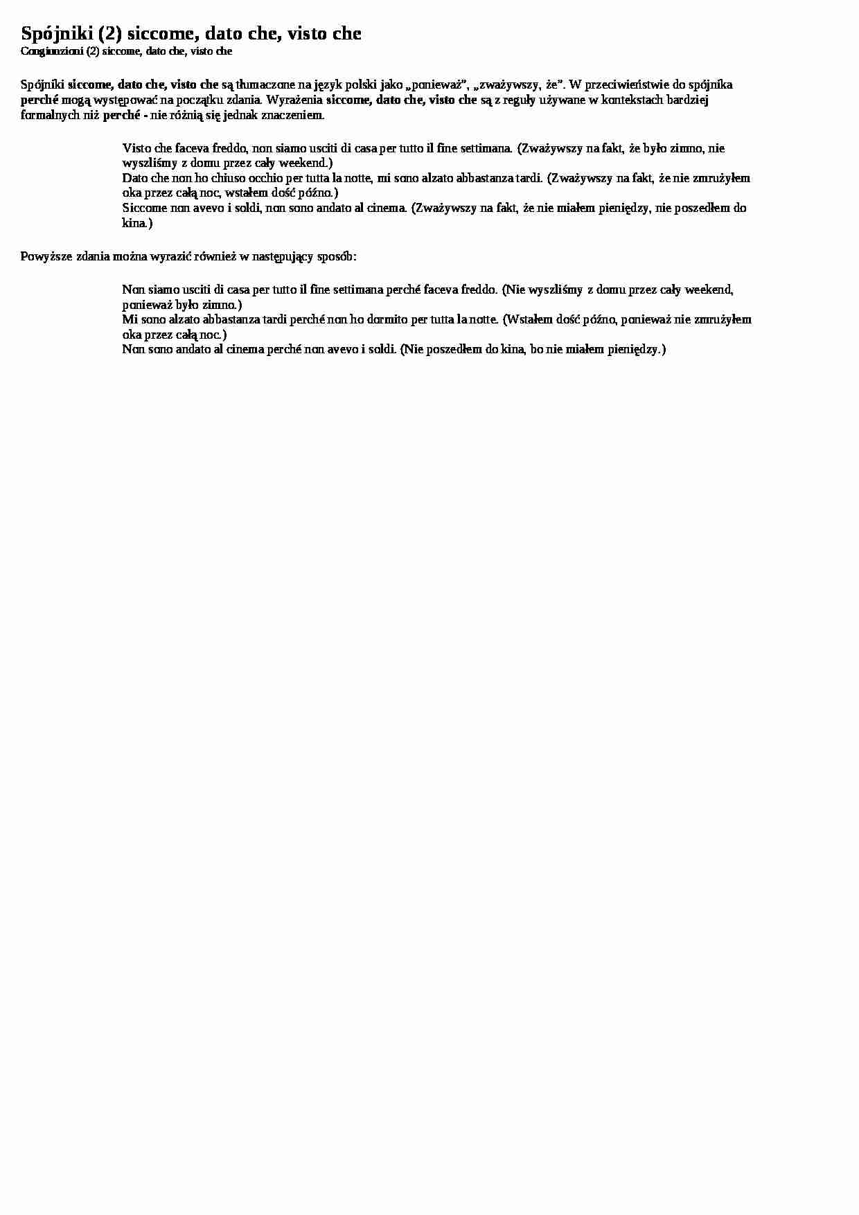 Spójniki siccome, dato che, visto che - wykład - strona 1