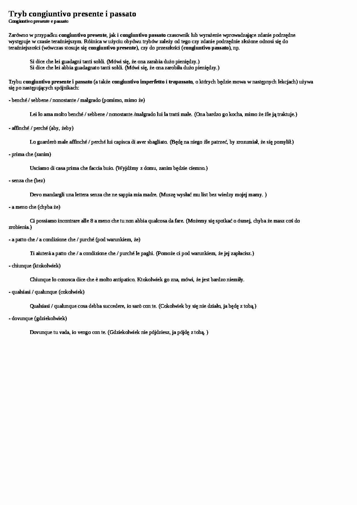 Tryb congiuntivo presente i passato - wykład - strona 1