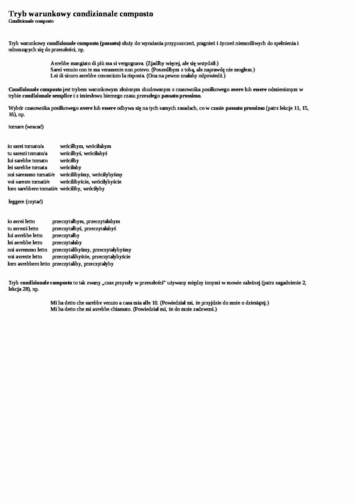 Tryb warunkowy condizionale composto - wykład - strona 1