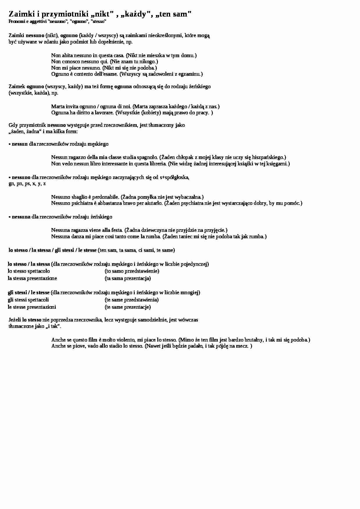 Zaimki i przymiotniki nikt , każdy, ten sam - wykład - strona 1