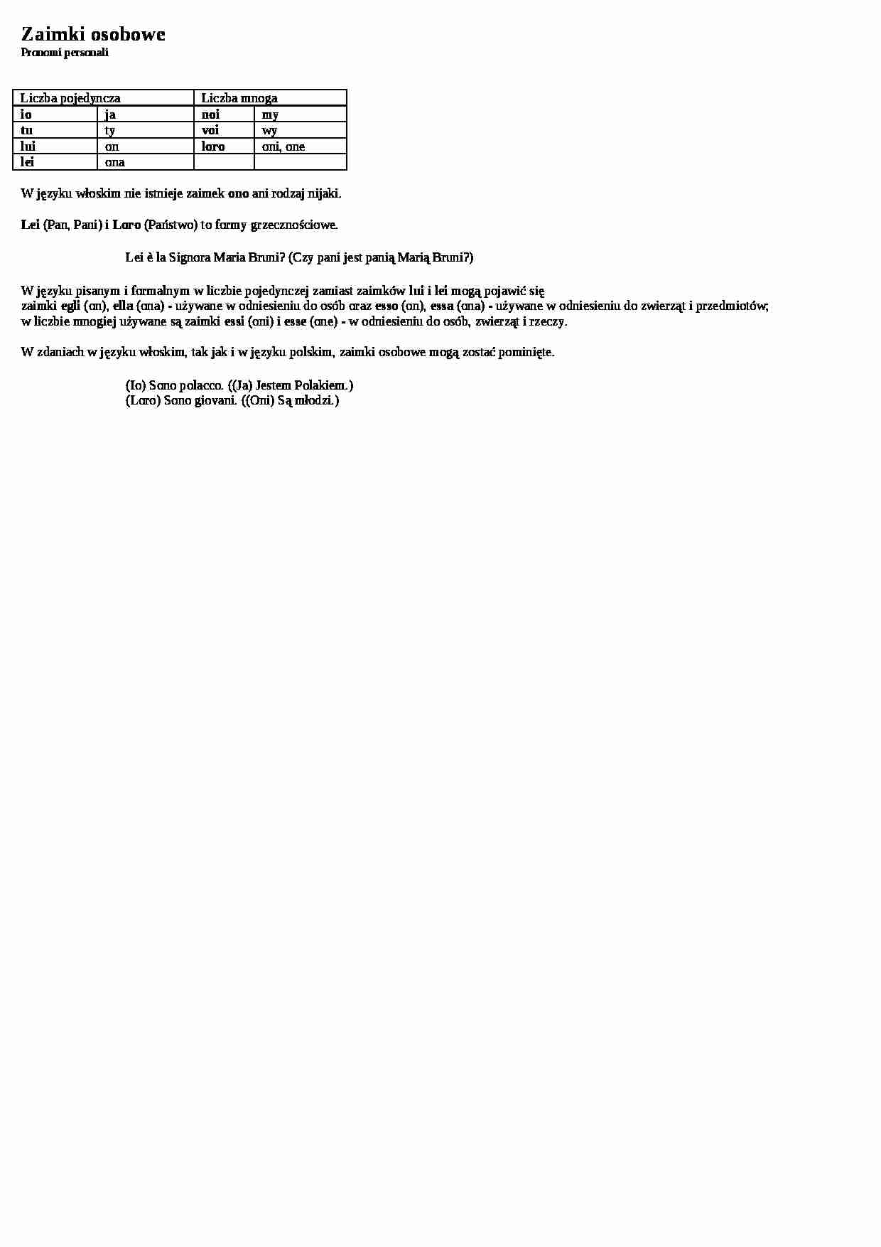 Zaimki osobowe - wykład - strona 1