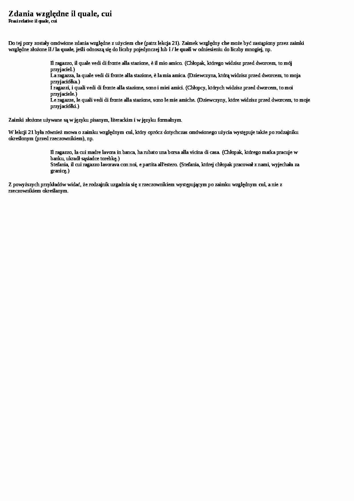 Zdania względne il quale, cui - wykład - strona 1