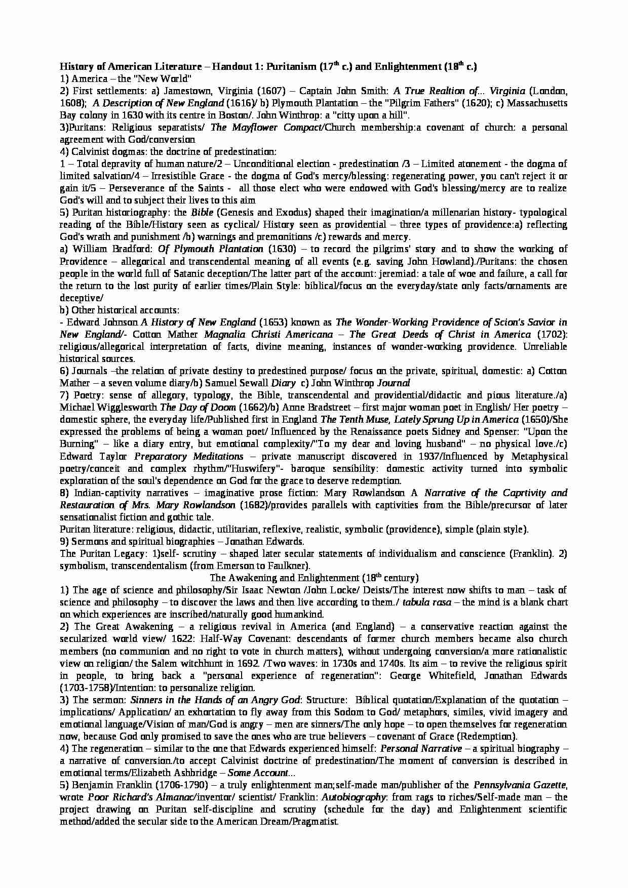 Puritanism and enlightenment - wykład - strona 1